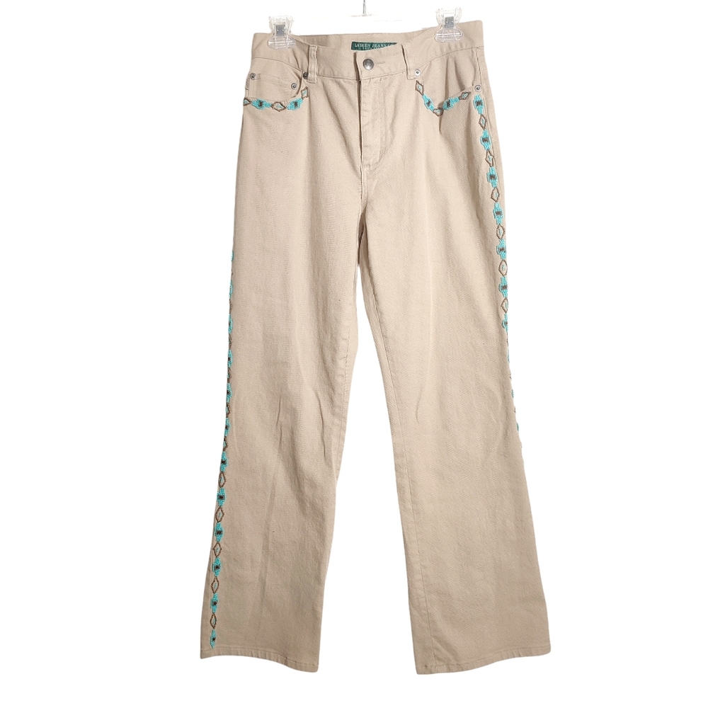 Ralph Lauren  Western Beige  Embroidered Tribal Aztec Jeans 6…